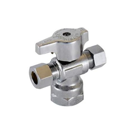 Legend Valve 114-803NL 1/4 Turn Chrome Brass Dual Outlet Stop Valve, No Lead, 3"x2.4"x1.1"