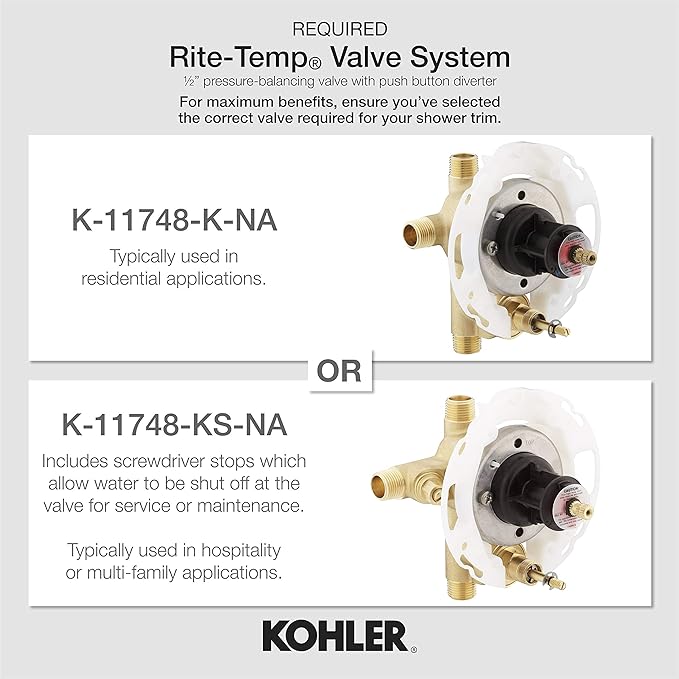 KOHLER T14501-4-CP Purist Rite-Temp Pressure-Balancing Trim with Lever Handles, Valve not Included, one-size, Polished Chrome