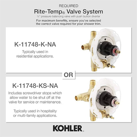 KOHLER T14501-4-CP Purist Rite-Temp Pressure-Balancing Trim with Lever Handles, Valve not Included, one-size, Polished Chrome