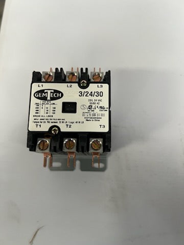 GemTech 3/24/30 - Contactor - 3 Pole, 24 VAC, 30 Amp