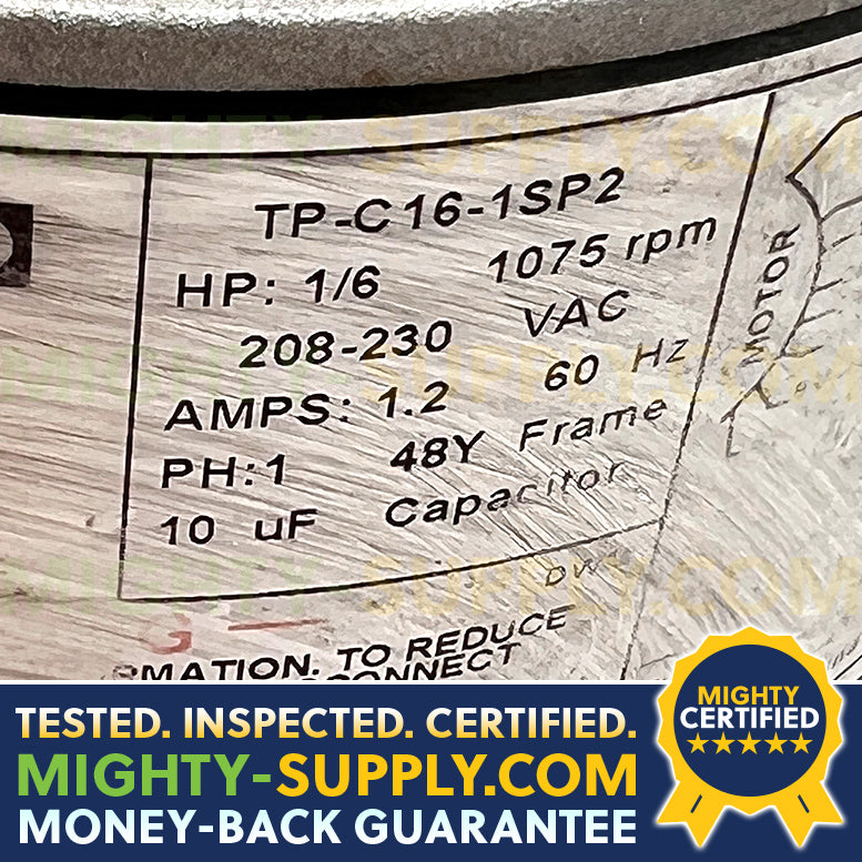 TRADEPRO® TP-C16-1SP2 - Condenser Motor - 1 Speed, 1075 RPM, 230 Volt, 1/6 Horsepower