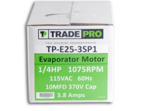 TRADEPRO® TP-E25-3SP1 - Evaporator Blower Motor - 3 Speed, 1075 RPM, 115 Volt, 1/4 Horsepower