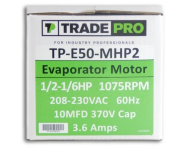 TRADEPRO® TP-E50-MHP2 - Evaporator Blower Motor - 4 Speed, 1075 RPM, 230 Volt, 1/2 - 1/6 Multiple Horsepower