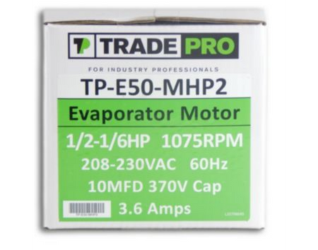 TRADEPRO® TP-E50-MHP2 - Evaporator Blower Motor - 4 Speed, 1075 RPM, 230 Volt, 1/2 - 1/6 Multiple Horsepower