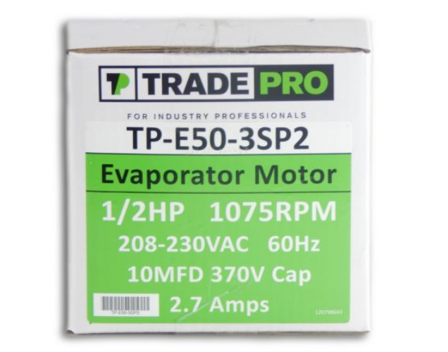 TRADEPRO® TP-E50-3SP2 - Evaporator Blower Motor - 3 Speed, 1075 RPM, 230 Volt, 1/2 Horsepower