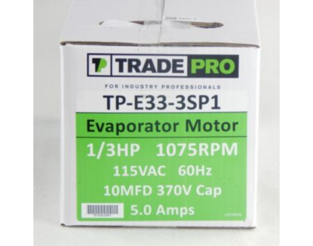 TRADEPRO® TP-E33-3SP1 - Evaporator Blower Motor - 3 Speed, 1075 RPM, 115 Volt, 1/3 Horsepower