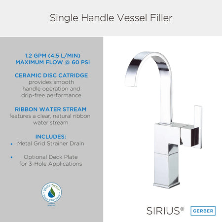 Gerber D201144 Vessel Bathroom Faucet From the Sirius Collection (Valve Included)