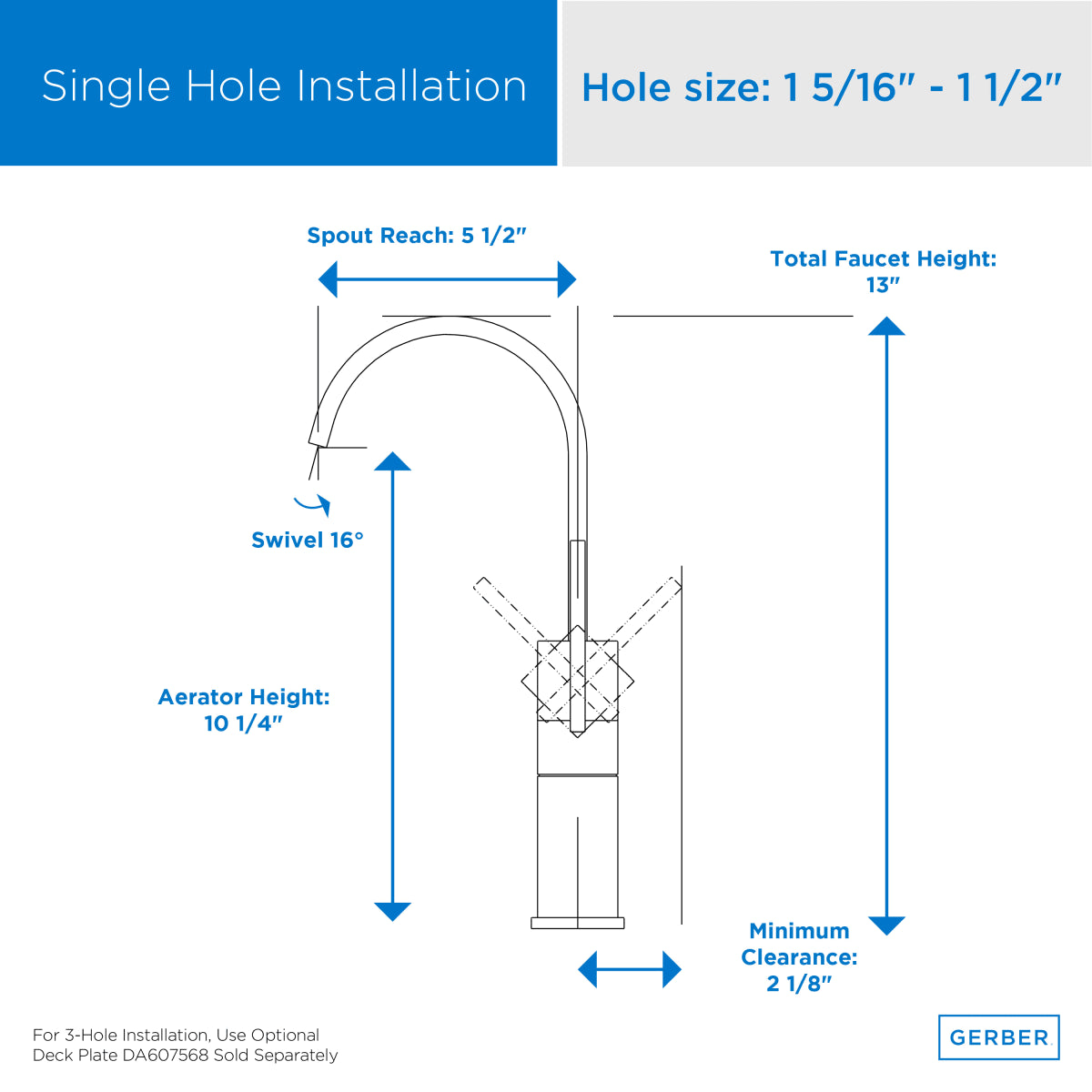 Gerber D201144 Vessel Bathroom Faucet From the Sirius Collection (Valve Included)