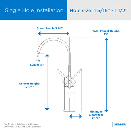 Gerber D201144 Vessel Bathroom Faucet From the Sirius Collection (Valve Included)