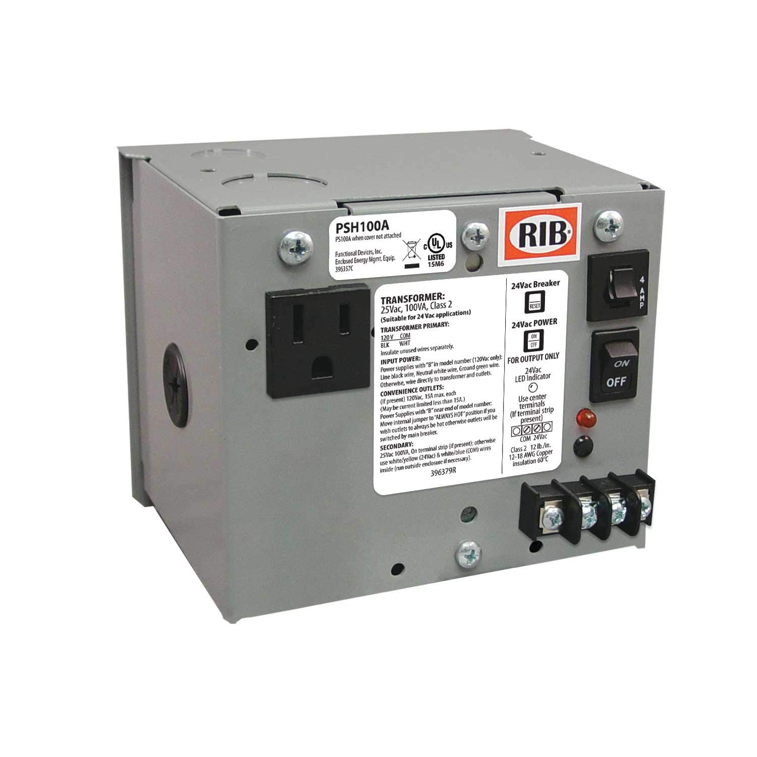 Functional Devices PSH100A Single 100 VA, 120 Vac to 24 Vac, UL Class 2, Metal Enclosure